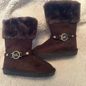 Michael Kors Suede Dark Brown Faux Fur Lined Girls Boots Children Size 8